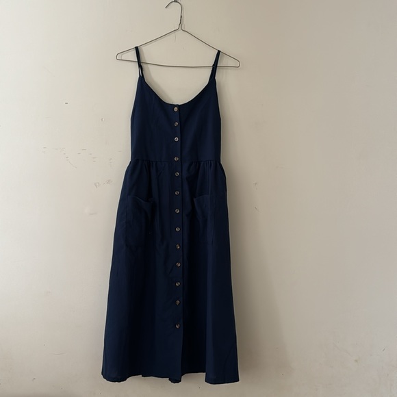 Navy blue sleeveless summer dress with pockets | Size Large - Picture 5 of 10